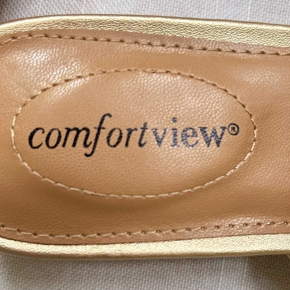 Comfort View Sola Gold Size 9 Mules Slip On Metallic Slides Flats EUC